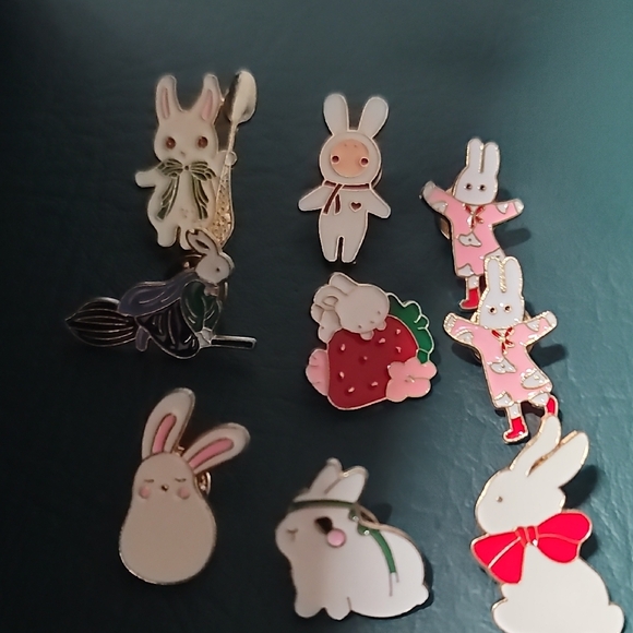 Other - **Cute Bunny Enamel Pin Set**